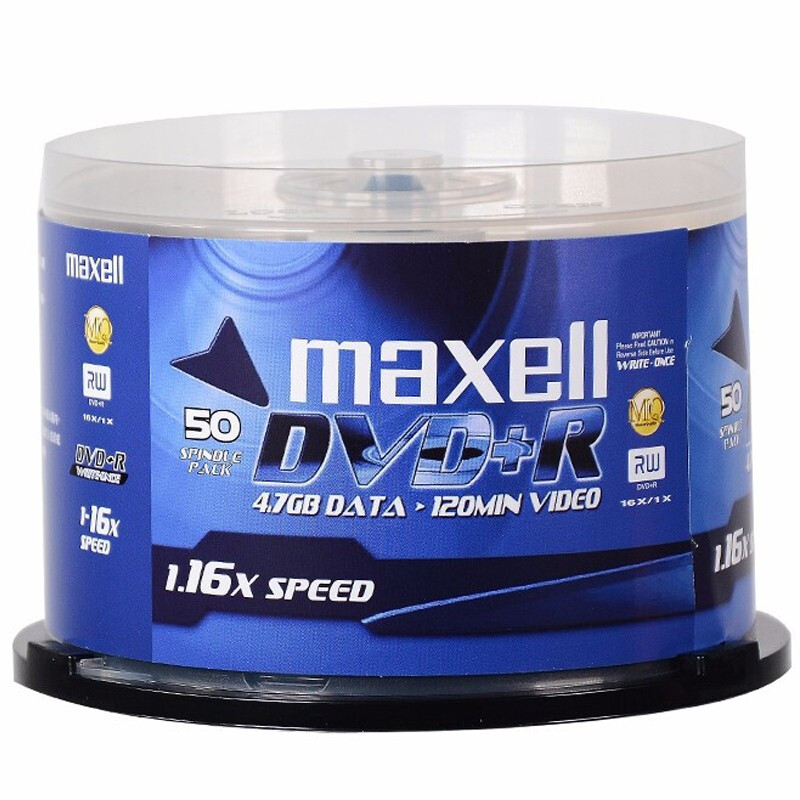 麦克赛尔(maxell) DVD+R光盘 刻录光盘 16速4.7G 台产 商务金盘桶装50片